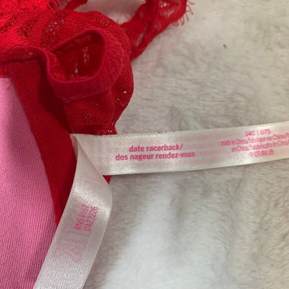 VS Pink red lacy front clasp date racerback underwire bra - Size 34C - Picture 10 of 10